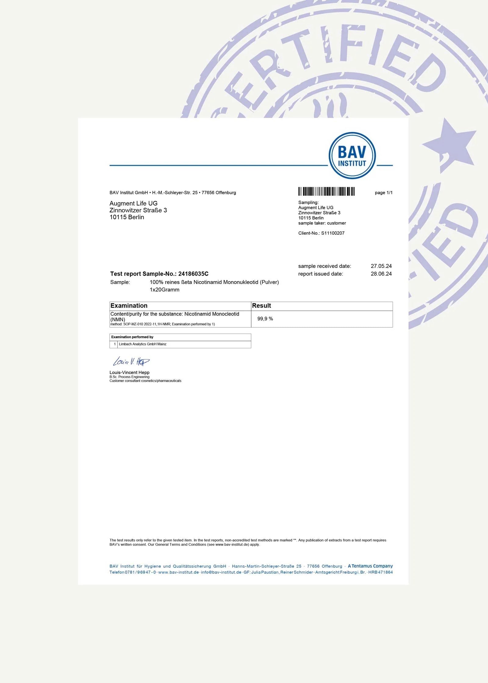 Nicotinamide Mononucleotide - 250 mg - 99% Pure - NMN