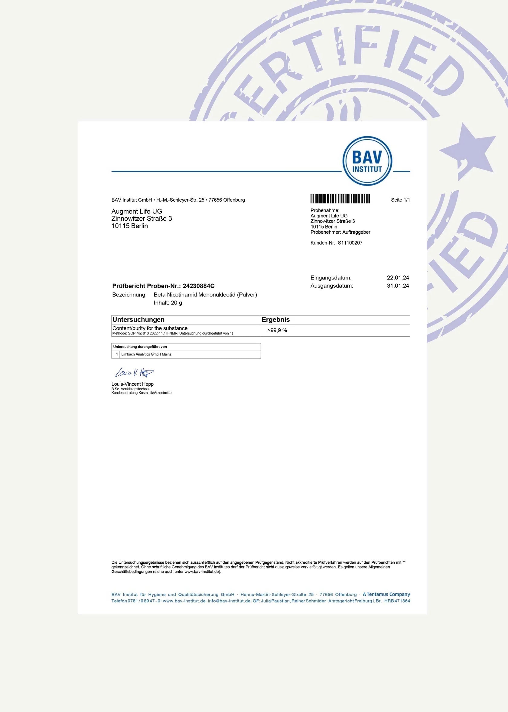 Nicotinamide Mononucleotide - 250 mg - 99% Pure - NMN